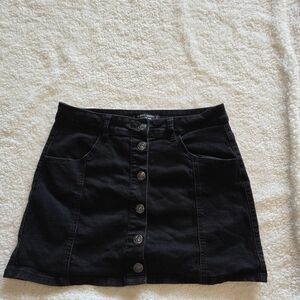 Vintage Almost Famous Black Denim Button-Front Skirt-size 11 High Rise Skirt